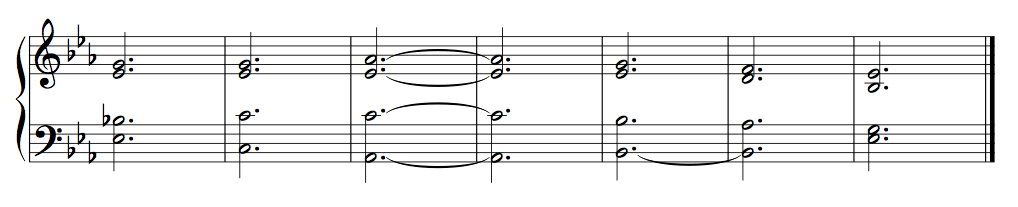 Ex. 6a. Imaginary continuo in choral spacing