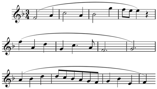 Four-bar phrases in Mozart’s Sonata K. 332, movement 1.